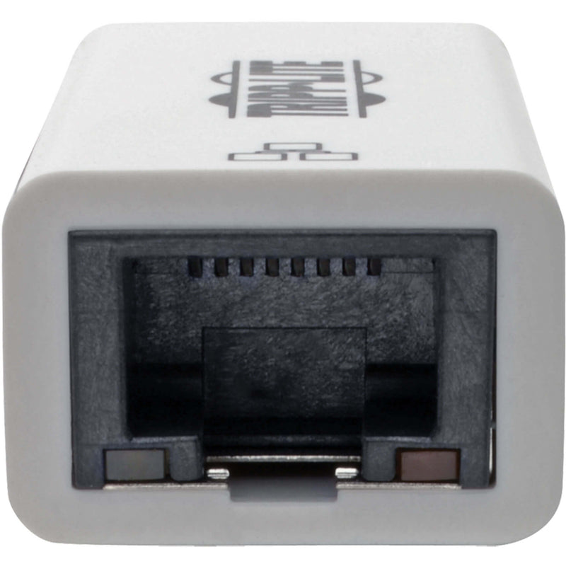 Close-up view of RJ-45 Ethernet port on Tripp Lite adapter