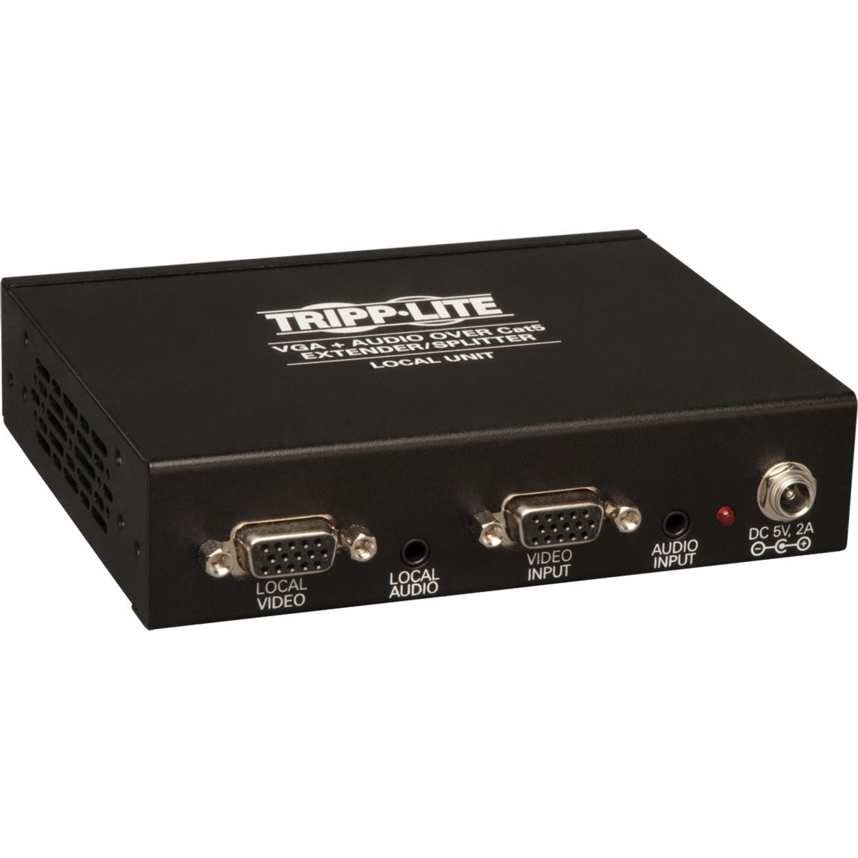 Angled view of Tripp Lite B132-004A-2 VGA splitter showing housing design and port layout-alternate-image2