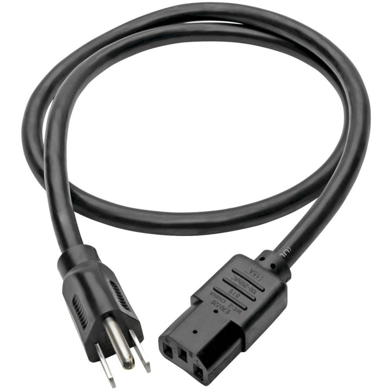 Full length view of Tripp Lite P007-003 power cord showing cable flexibility and both connectors