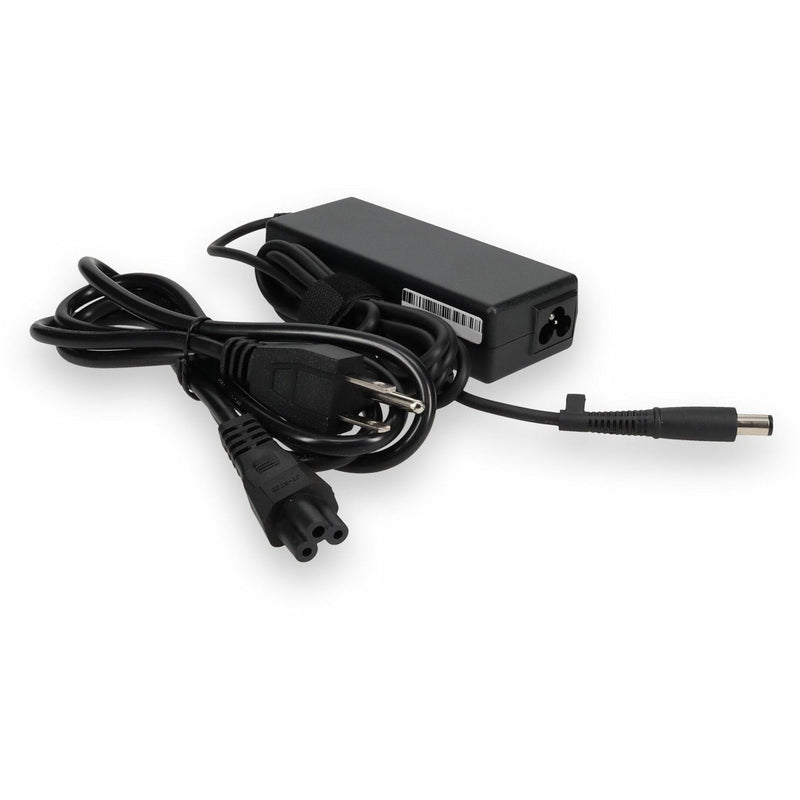 Angled view of AddOn HP laptop AC adapter showing power connector and cable