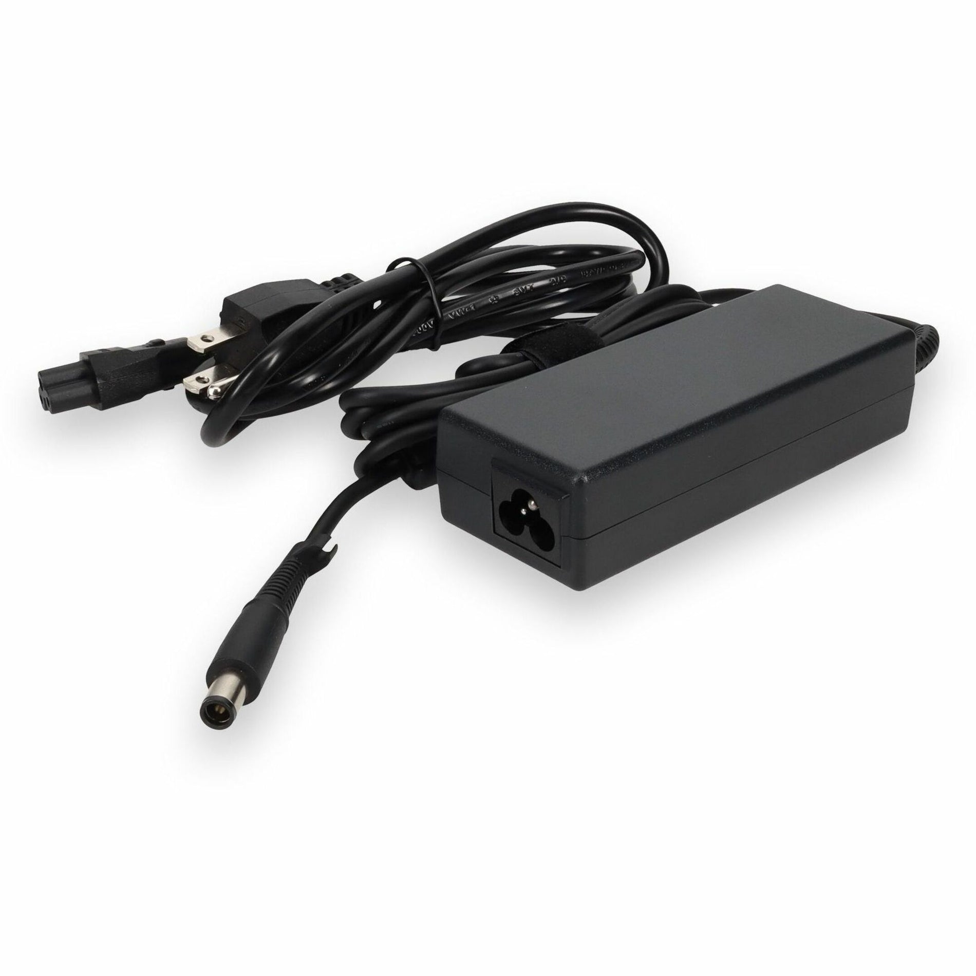 AddOn HP laptop AC adapter with power cable and connector shown from side angle-alternate-image1