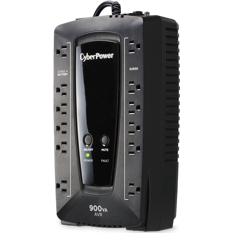 Vertical standing view of CyberPower AVRG900U showing space-efficient design