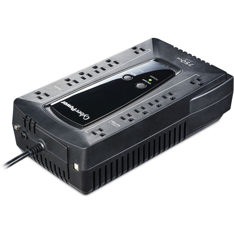 Side angle view of CyberPower AVRG900U showing cooling vents and USB port