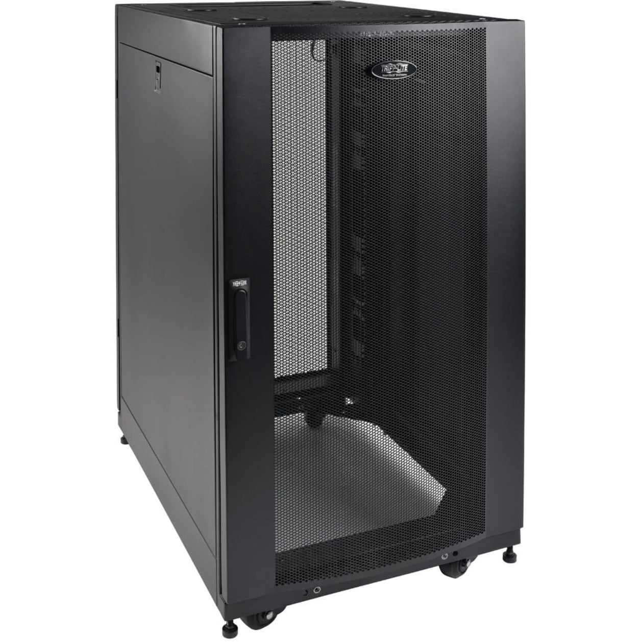 Side view of Tripp Lite SR25UBSD3 25U rack enclosure showing perforated mesh panels and secure access door-alternate-image1