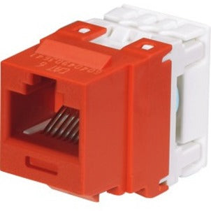 Panduit NK688MRD red Category 6 keystone jack with RJ-45 female connector and white mounting frame