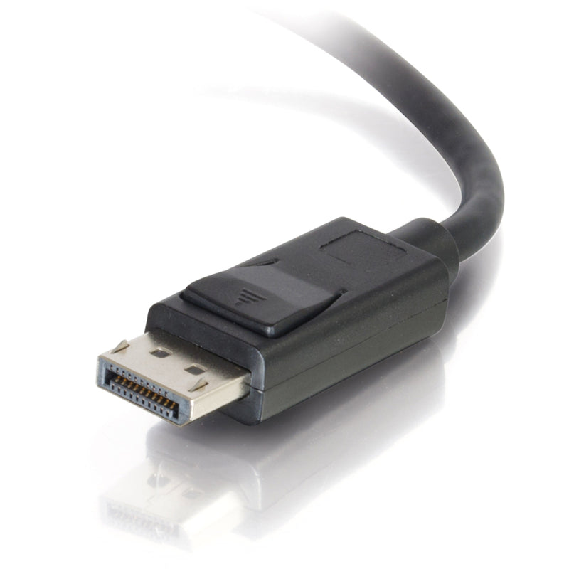 Detailed side view of DisplayPort connector showing latch mechanism and connector housing