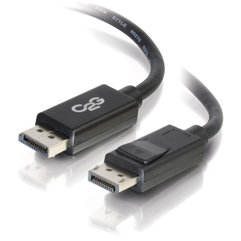 Close-up view of C2G DisplayPort cable connectors showing male ends with locking mechanism