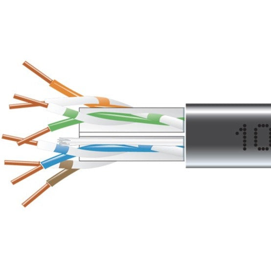 Cross-sectional view of CAT6 cable showing four twisted pairs of copper conductors with color-coded insulation and black plenum-rated outer jacket-alternate-image1