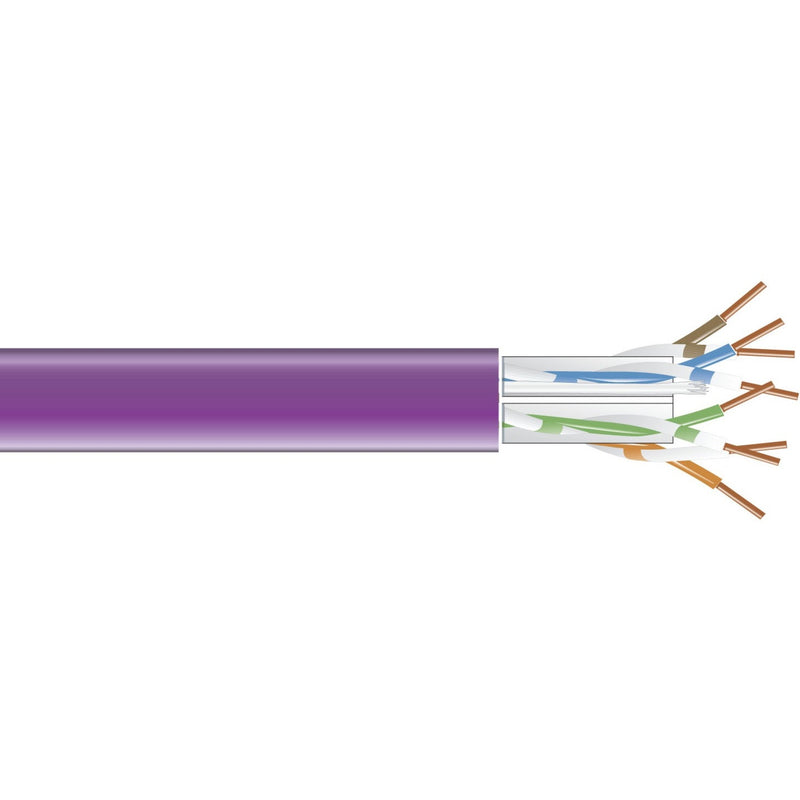 Close-up view of GigaTrue CAT6 cable showing purple jacket and exposed internal wire pairs