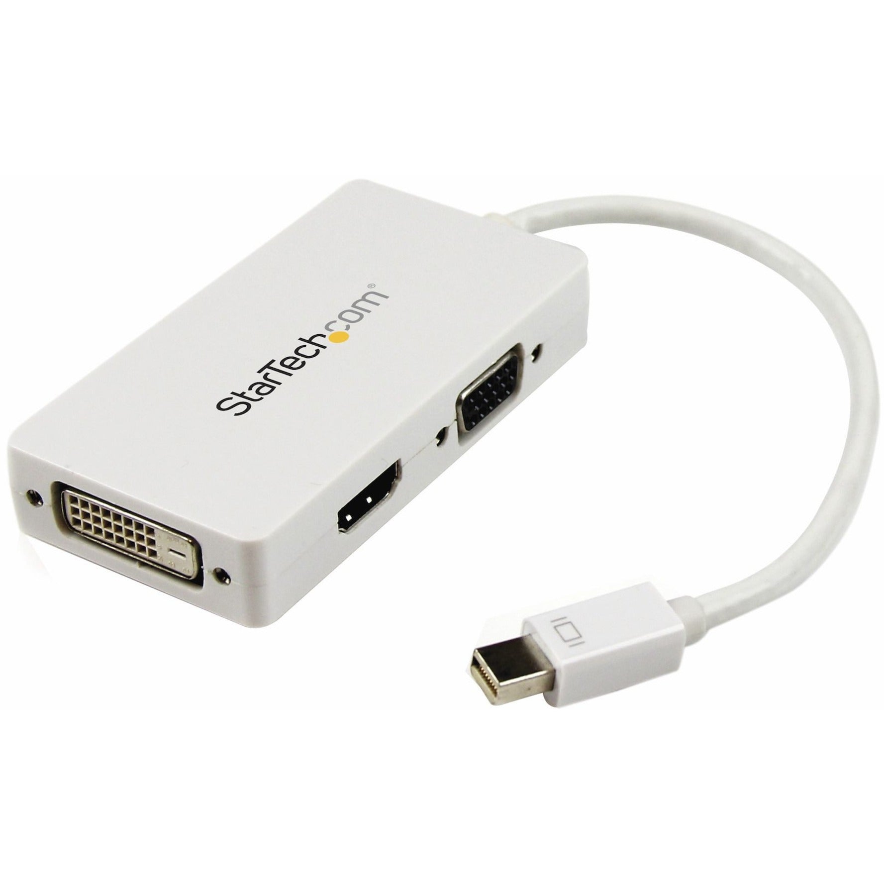 Adaptateur A/V StarTech.com MDP2VGDVHDW Travel : Convertisseur 3-en-1 Mini DisplayPort vers VGA DVI ou HDMI Blanc