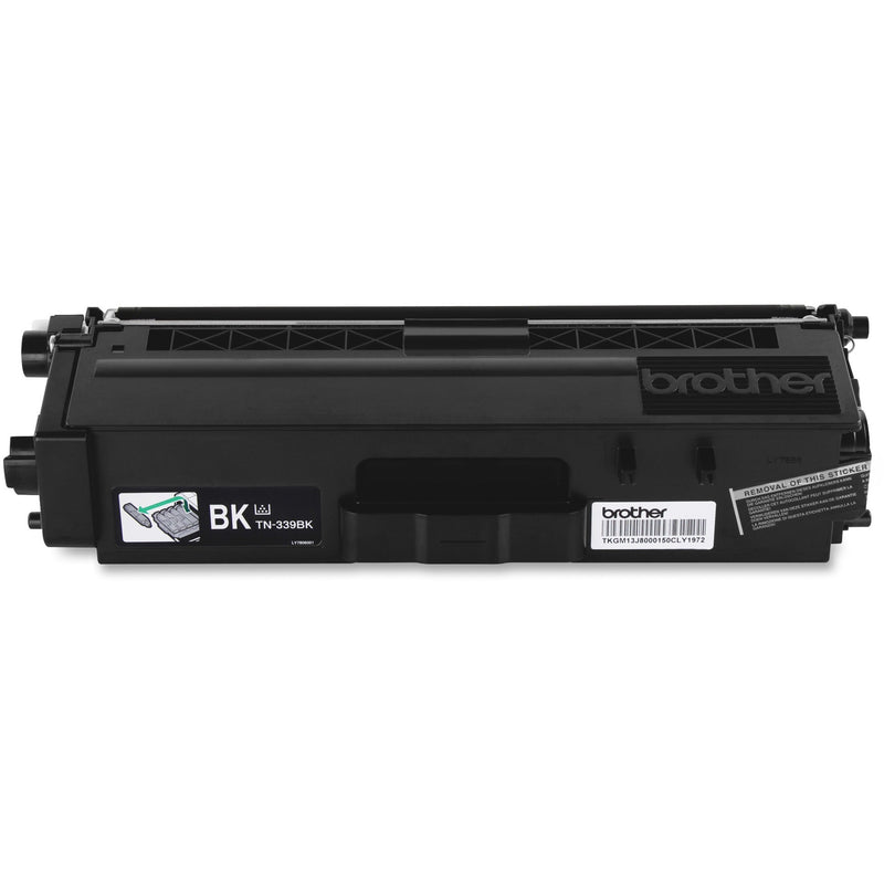 Side view of Brother TN339BK toner cartridge showing installation features and product labeling