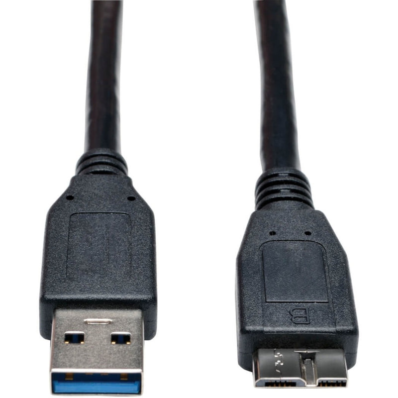 Close-up view of USB 3.0 Type-A and Micro-B connectors showing distinctive blue USB 3.0 port and connector design