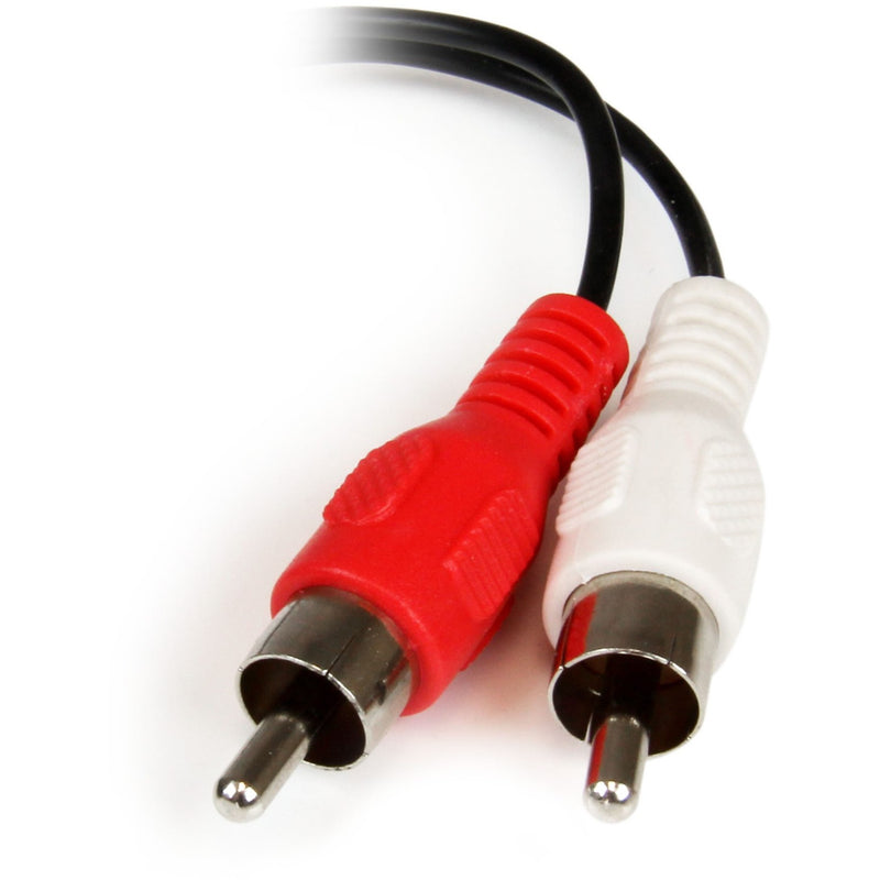 Detailed view of red and white RCA connectors on StarTech.com audio adapter cable