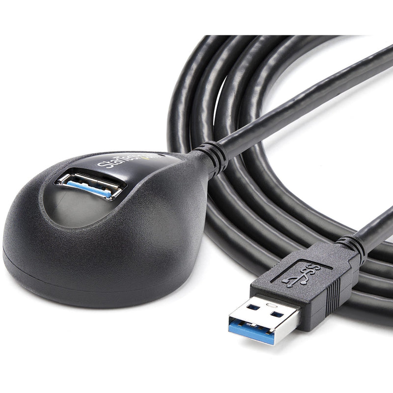 Full length view of StarTech.com USB 3.0 extension cable showing cable flexibility and hub design