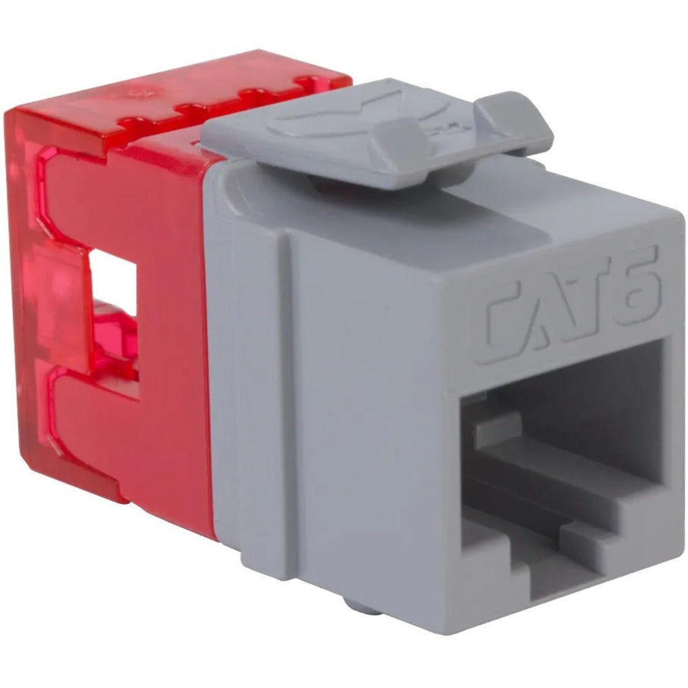 ICC CAT6 RJ45 keystone jack featuring red termination cap and gray housing with HD style design-alternate-image1