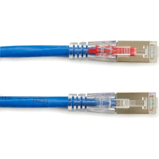 Detailed view of shielded CAT6A connectors with locking mechanism