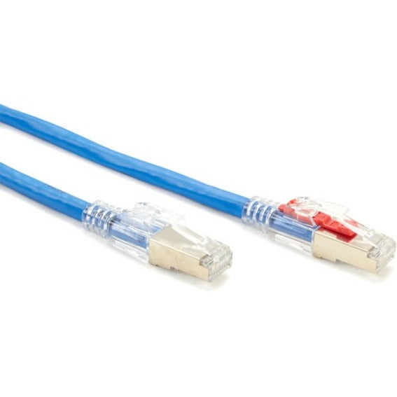 Detailed view comparing standard and secured CAT6A connectors with EMI shielding