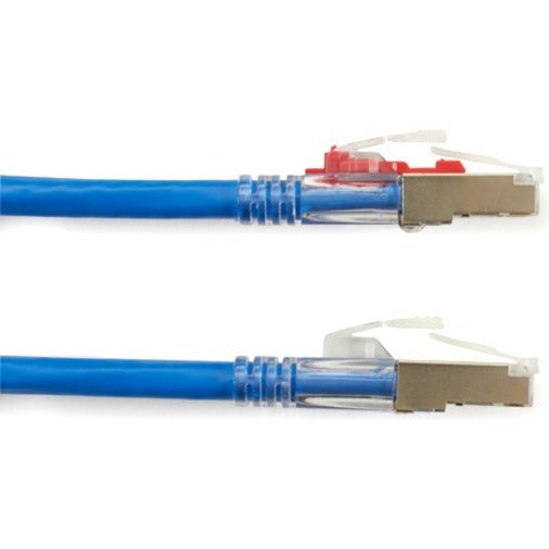 Side-by-side comparison of locked and unlocked CAT6A cable connectors with red security pin