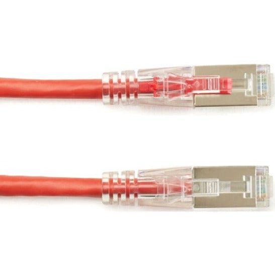 Close-up detail of the LockPORT boot system on the Cat6 cable connectors