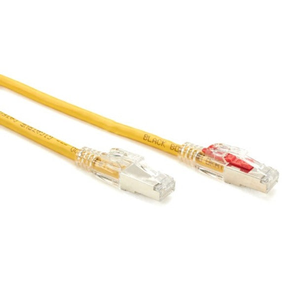 Both ends of the GigaTrue 3 Cat.6 cable showing LockPORT-ready connectors with yellow cable