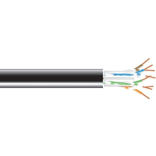 Close-up view of Black Box Cat6A cable construction showing internal copper conductors and black outer jacket