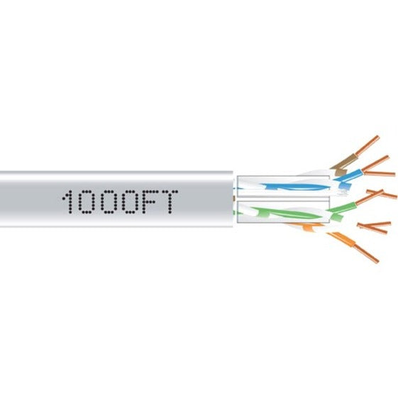 Close-up view of Cat6A cable showing 1000FT length marking and internal wire pairs