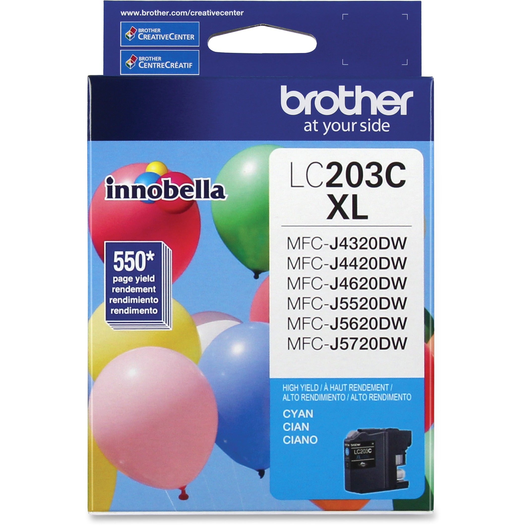 Brother Innobella LC203C High-Yield Cyan Ink Cartridge, Professional Printing, 550 Page Yield, Fade-Resistant, Enhanced Color Vibrancy, Compatible with MFC-J Series Printers - LC203C (90 Day Warranty)