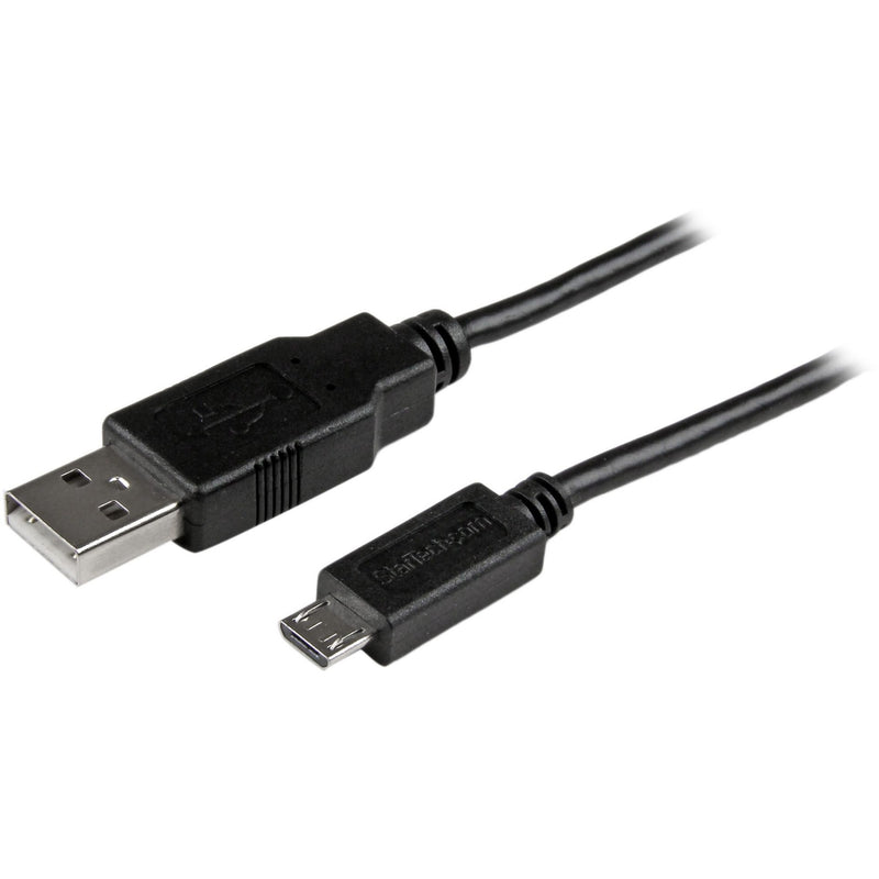 StarTech.com 6-foot black USB to Micro USB cable showing both connector ends with USB-A and Micro-B connectors