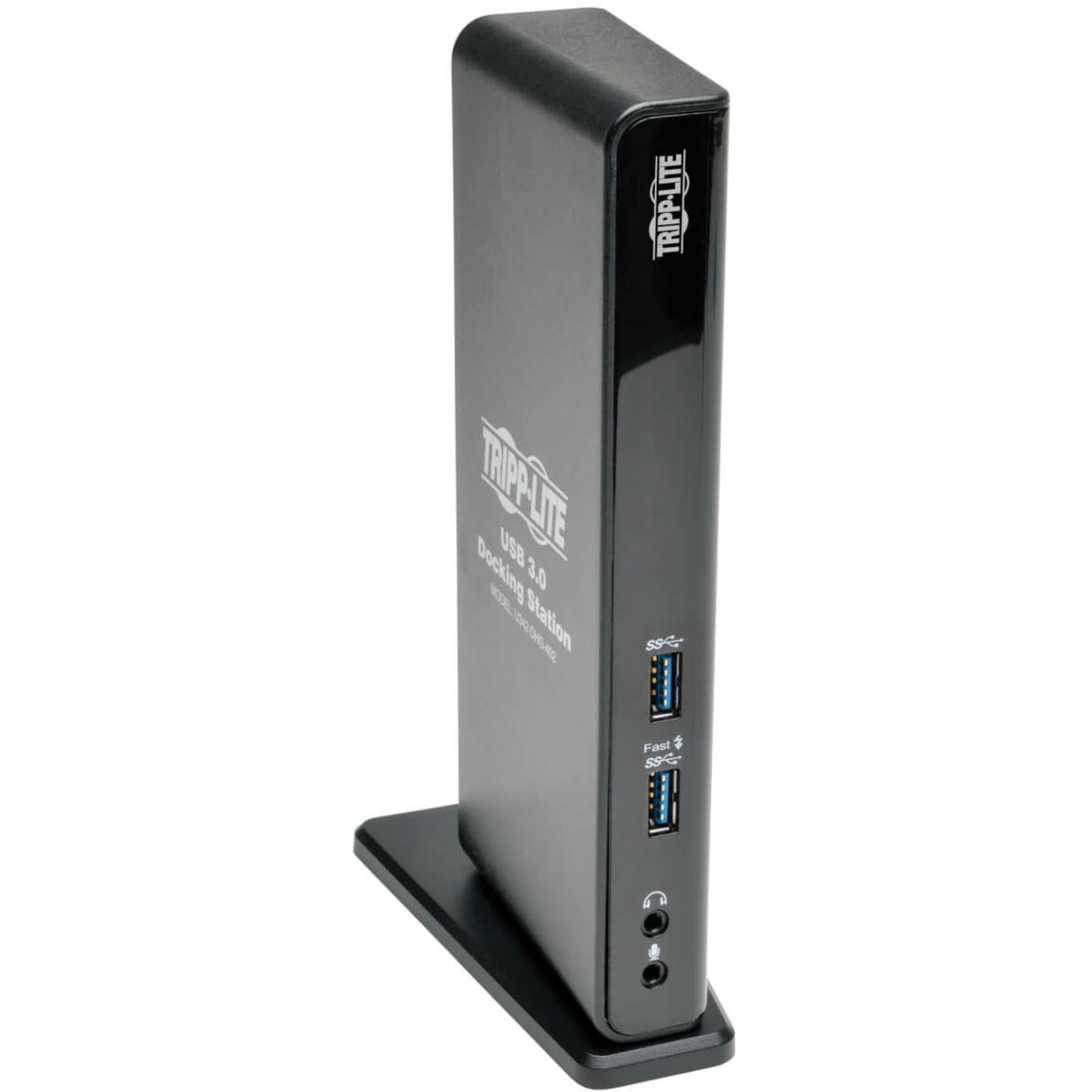 Side view of Tripp Lite USB 3.0 docking station showing USB ports and audio jacks-alternate-image1