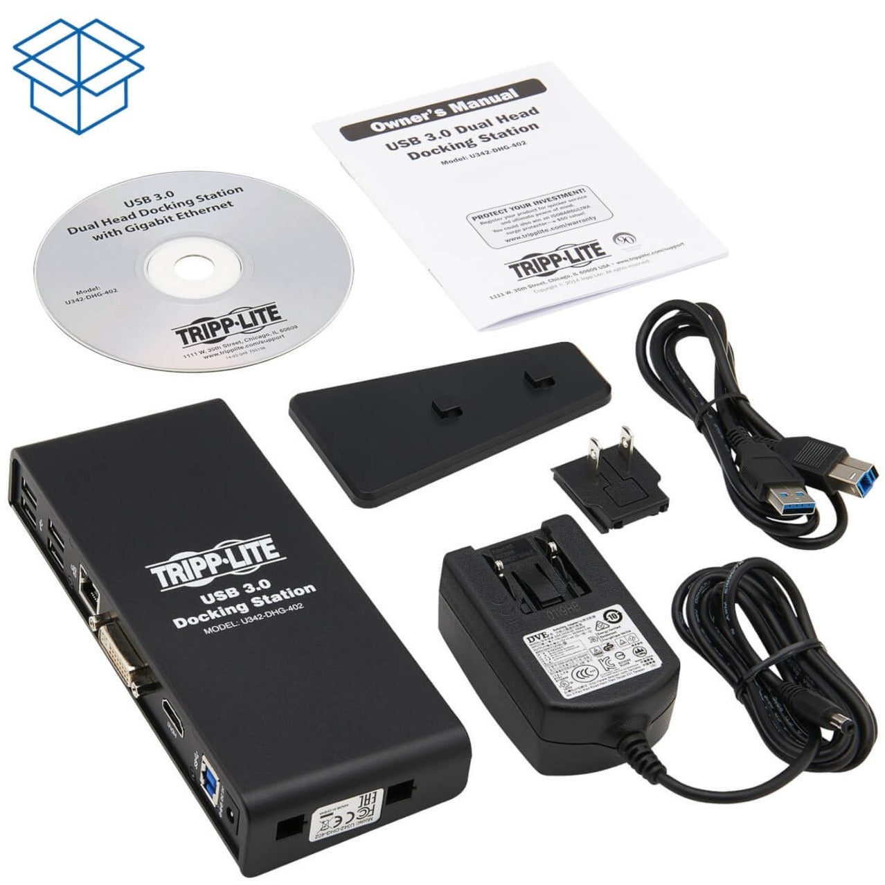 Estación de Acoplamiento Tripp Lite U342-DHG-402 USB3.0 PARA LAPTOP DUAL CABECERA STNHDMIDVI AUDIO USB RJ45