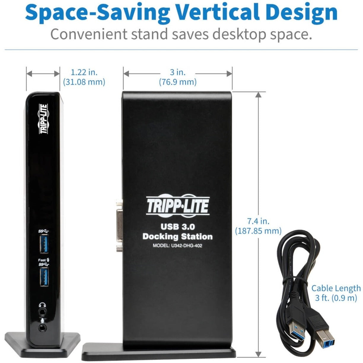 Station d'accueil Tripp Lite U342-DHG-402 USB3.0 Ordinateur portable Double Écran HDMI DVI Audio USB RJ45