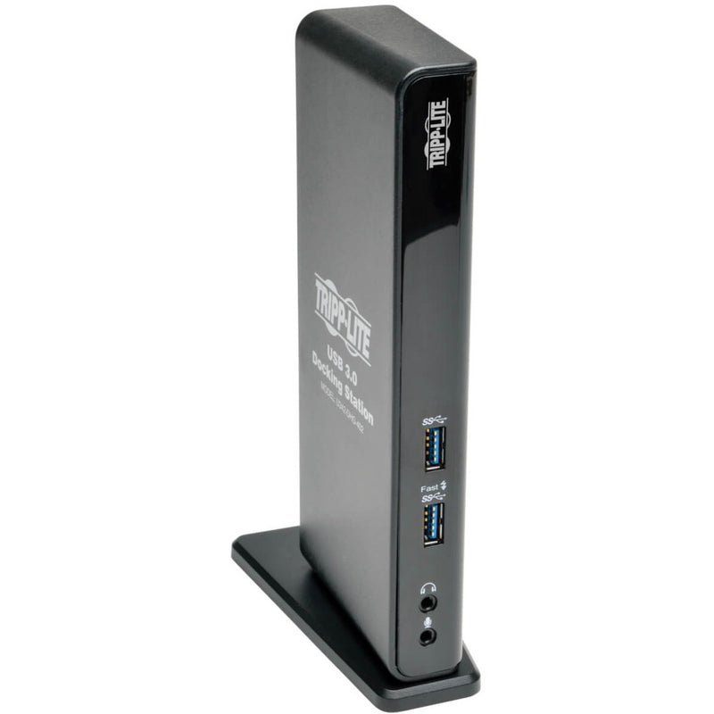 Side view of Tripp Lite USB 3.0 docking station showing USB ports and audio jacks