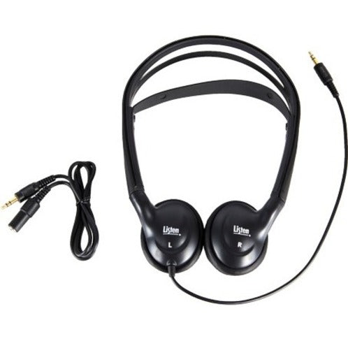 LA-402 Universal Stereo Headphones in dark grey with over-the-head design and extension cable-alternate-image1