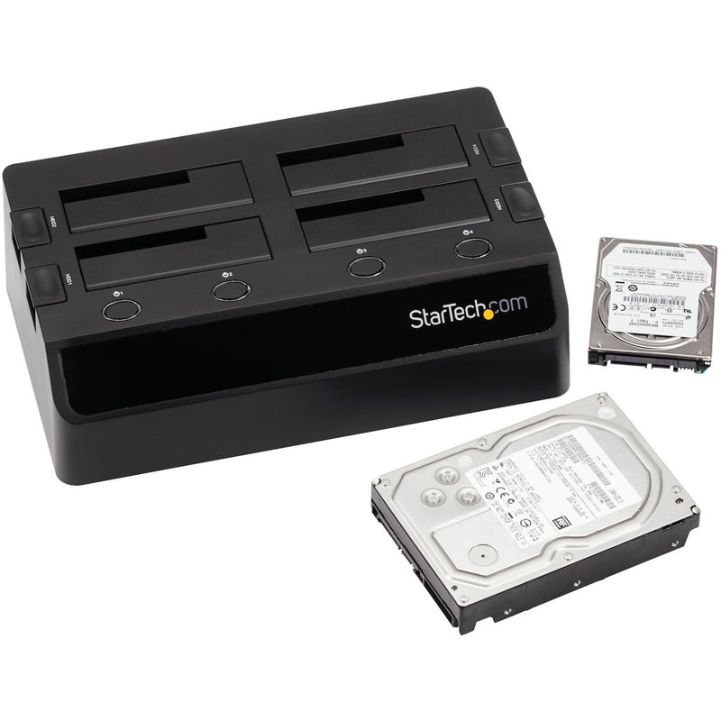 Drive dock with 2.5 and 3.5-inch hard drives showing size compatibility