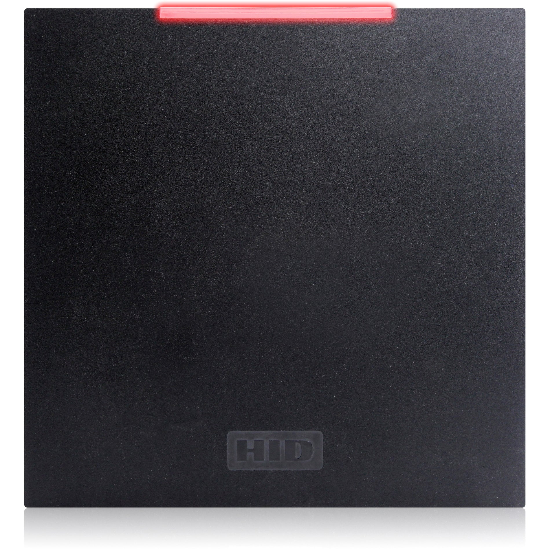 HID R90 Long Range Reader featuring a black square panel design with red LED indicator strip and embossed HID logo-alternate-image1