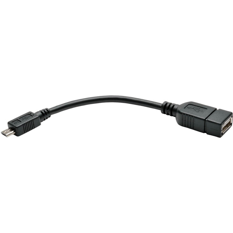 Tripp Lite U052-06N USB OTG adapter cable showing curved black design with USB-A and Micro-B connectors