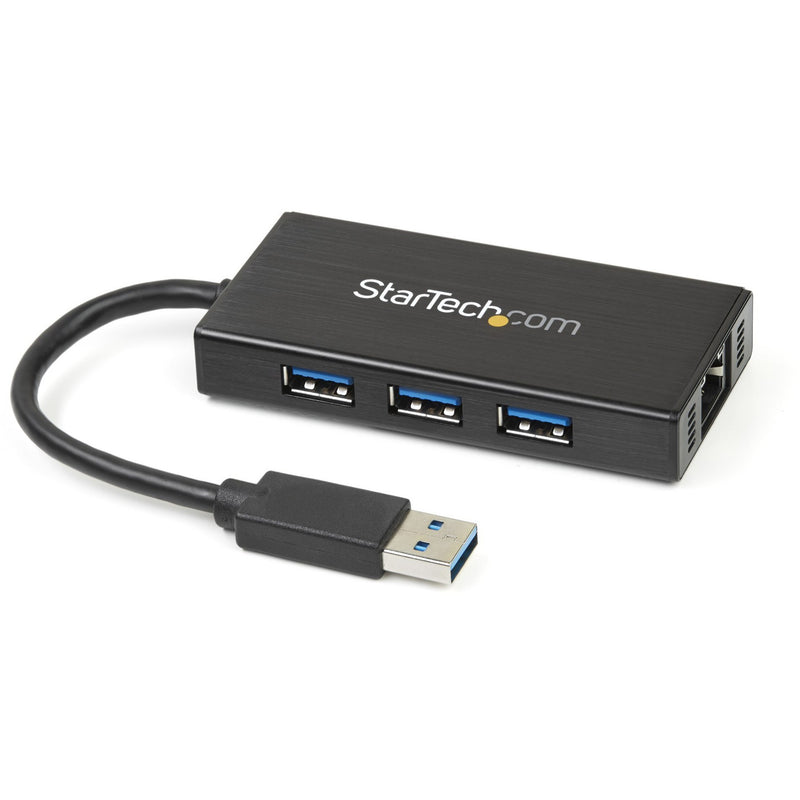 Front view of StarTech.com USB 3.0 hub showing three blue USB ports and branded logo