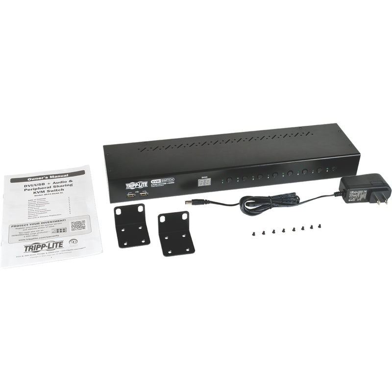 Complete KVM switch package with accessories and documentation