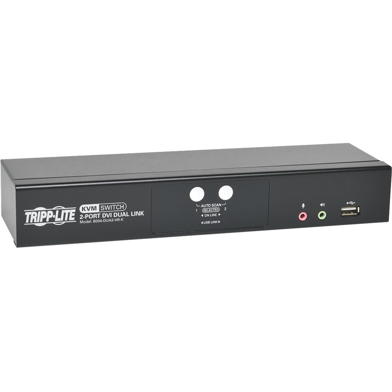 Tripp Lite B004-DUA2-HR-K 2-端口DVI双链路/USB KVM切换器带音频和电缆，WQUXGA，2560 x 1600，TAA合规，3年保修 特力品
