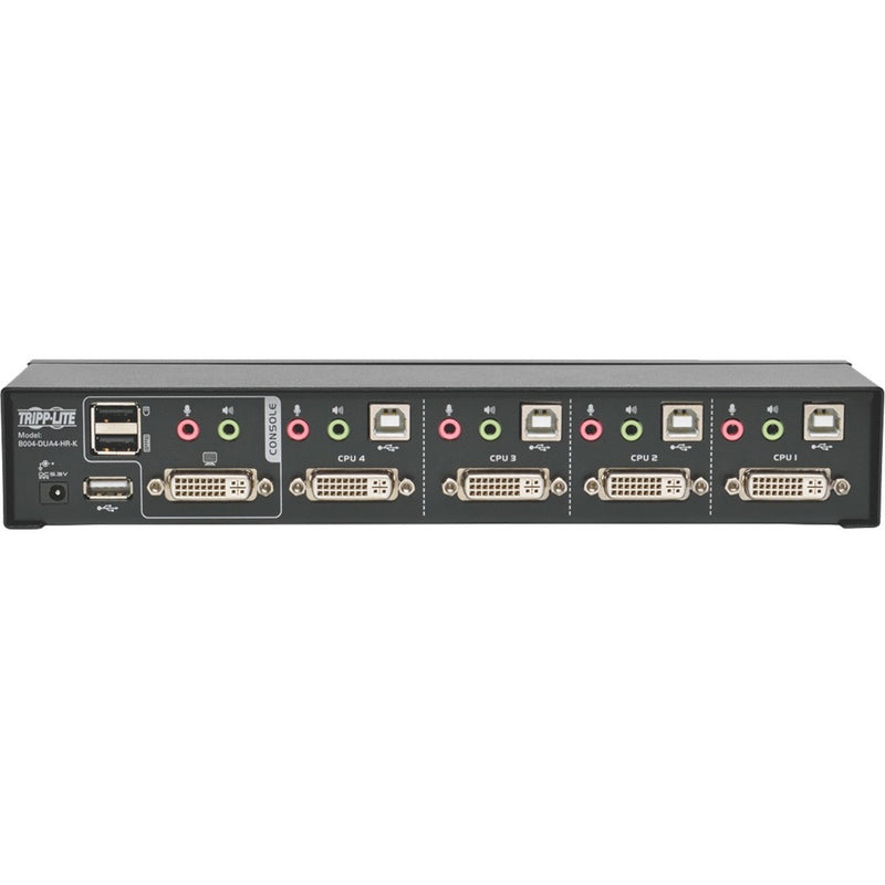 Rear view of KVM switch showing all connection ports and interfaces