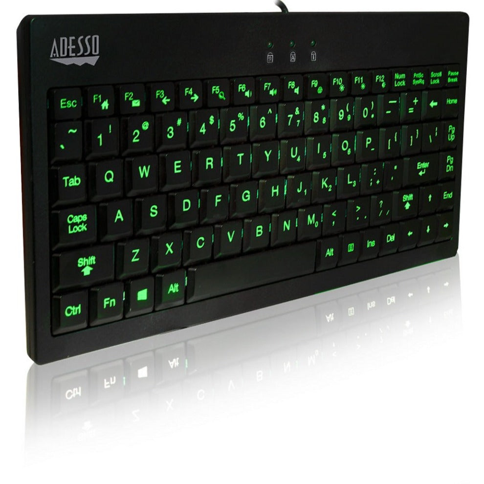 Adesso AKB-110EB Teclado Mini Iluminado de 3 Colores Retroiluminado Teclas Silenciosas USB Conectado