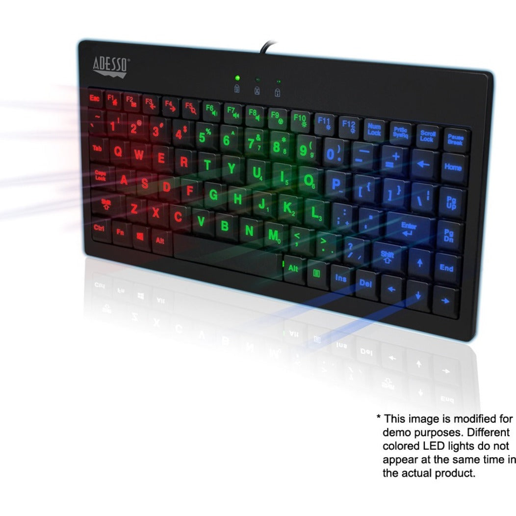 Adesso AKB-110EB 3-Couleur Illuminated Mini Clavier Rétroéclairé Touches Silencieuses Filaire USB