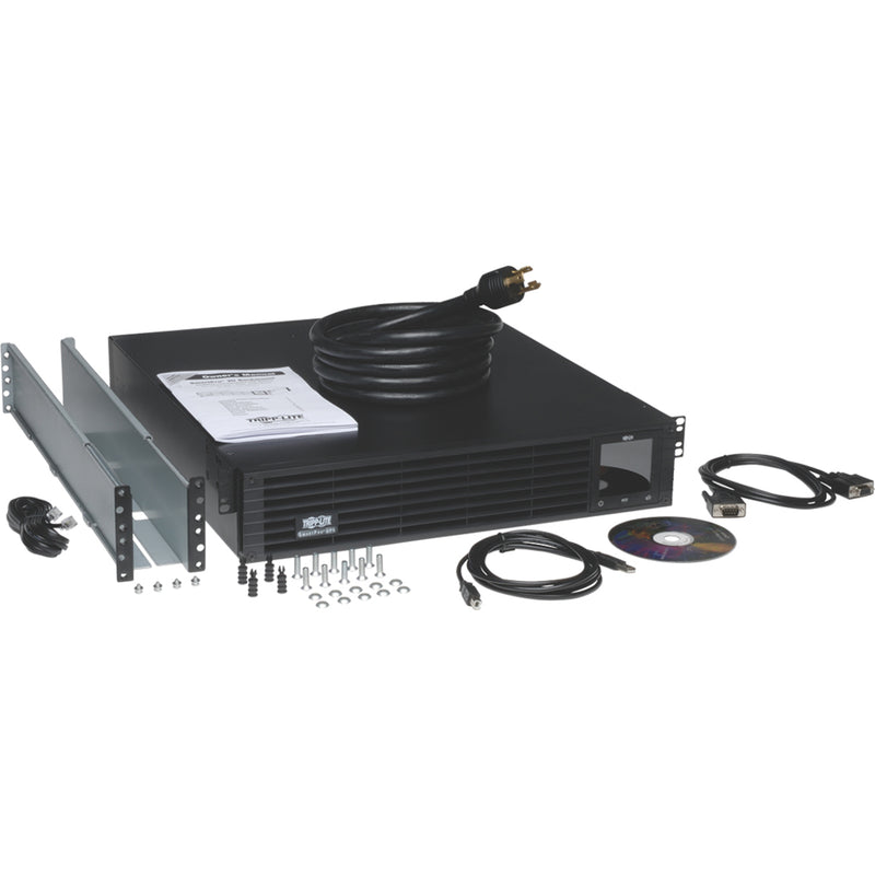 Complete SmartPro UPS package showing unit, mounting kit, and accessories