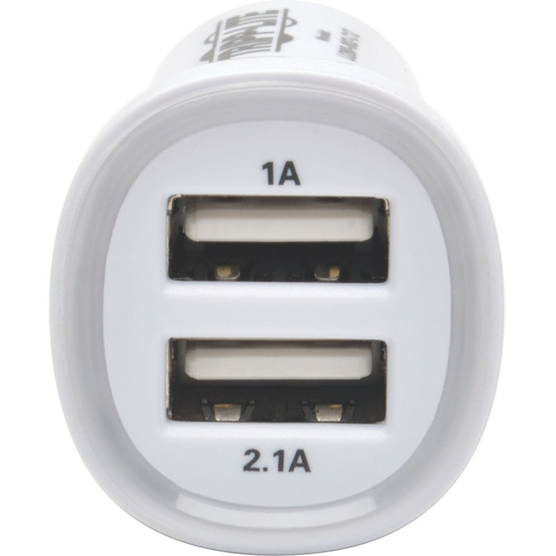 Close-up detail of dual USB ports showing 1A and 2.1A labeling