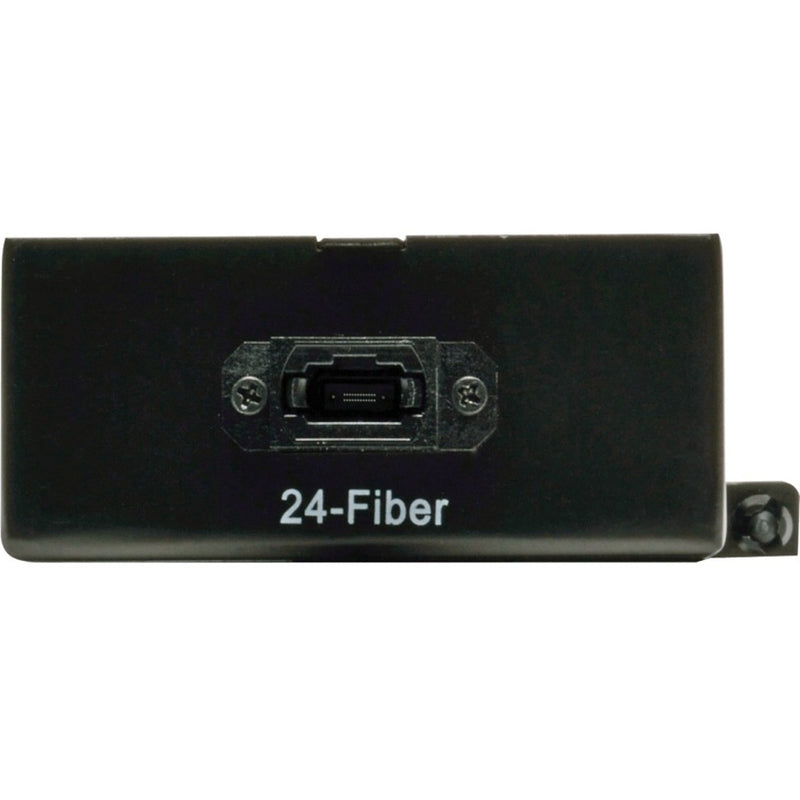 Close-up of 24-fiber MTP port with identification labeling