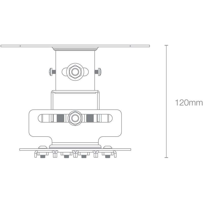 Technical diagram showing dimensional specifications and mounting details of Optoma OCM818W-RU ceiling mount