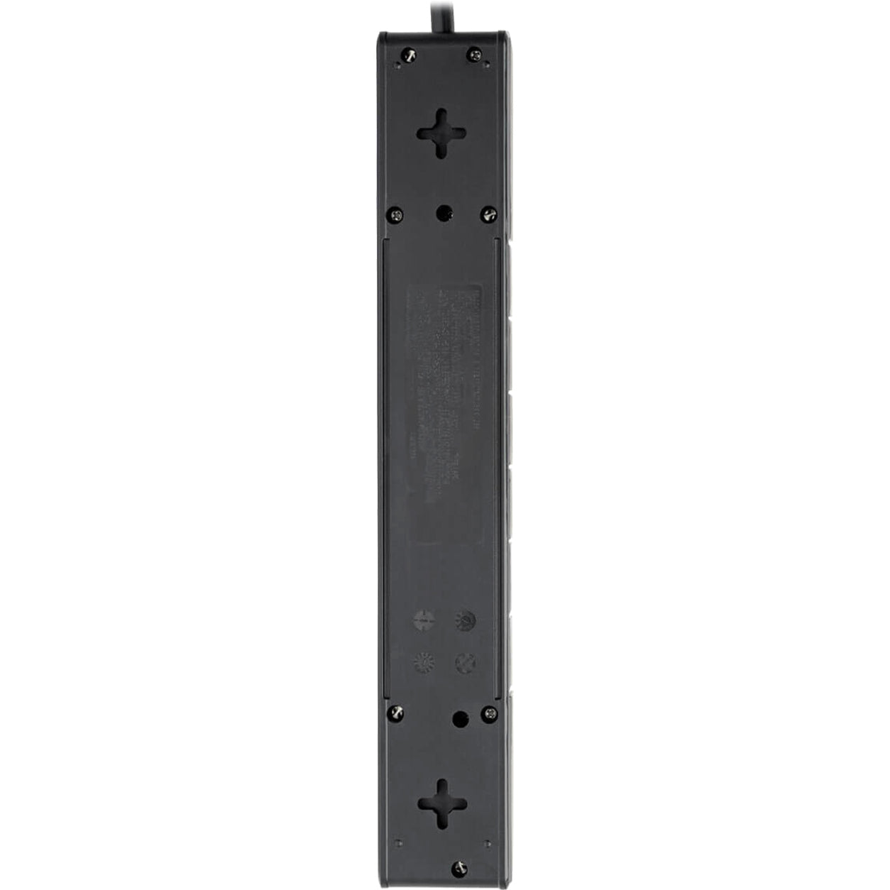 Back view of Tripp Lite TLP608RUSBB surge protector showing mounting holes and construction details-alternate-image2