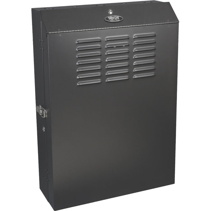 Front view of Tripp Lite SRWF5U36 wall-mount rack cabinet showing three-column ventilation system