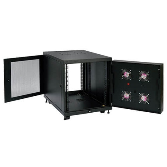 Open view of Tripp Lite SR12UBFFD showing multiple access points and cooling fans-alternate-image6