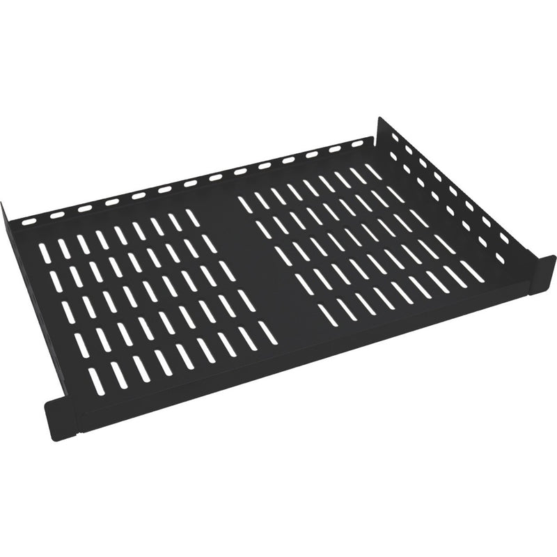 Tripp Lite 1U rack shelf with ventilated surface pattern showing parallel slot design in black finish